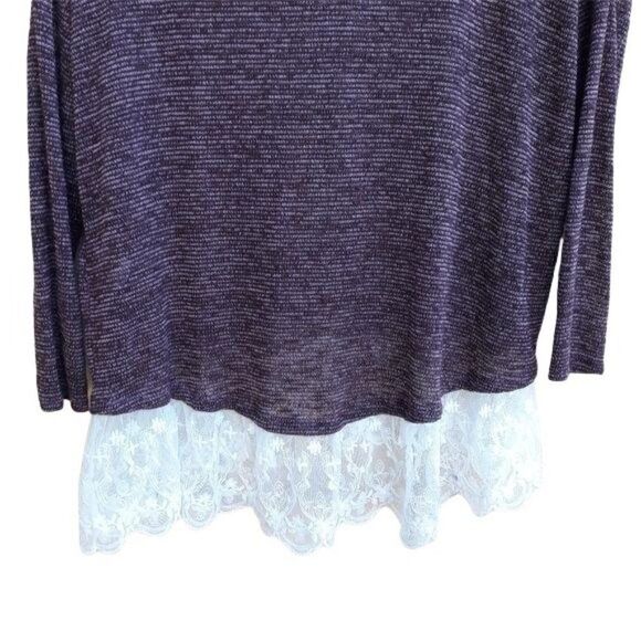 90's Wrangler Western Grunge Marled Knit Oversized Tunic Top  Lace Hem Wine Sz S - Picture 9 of 12
